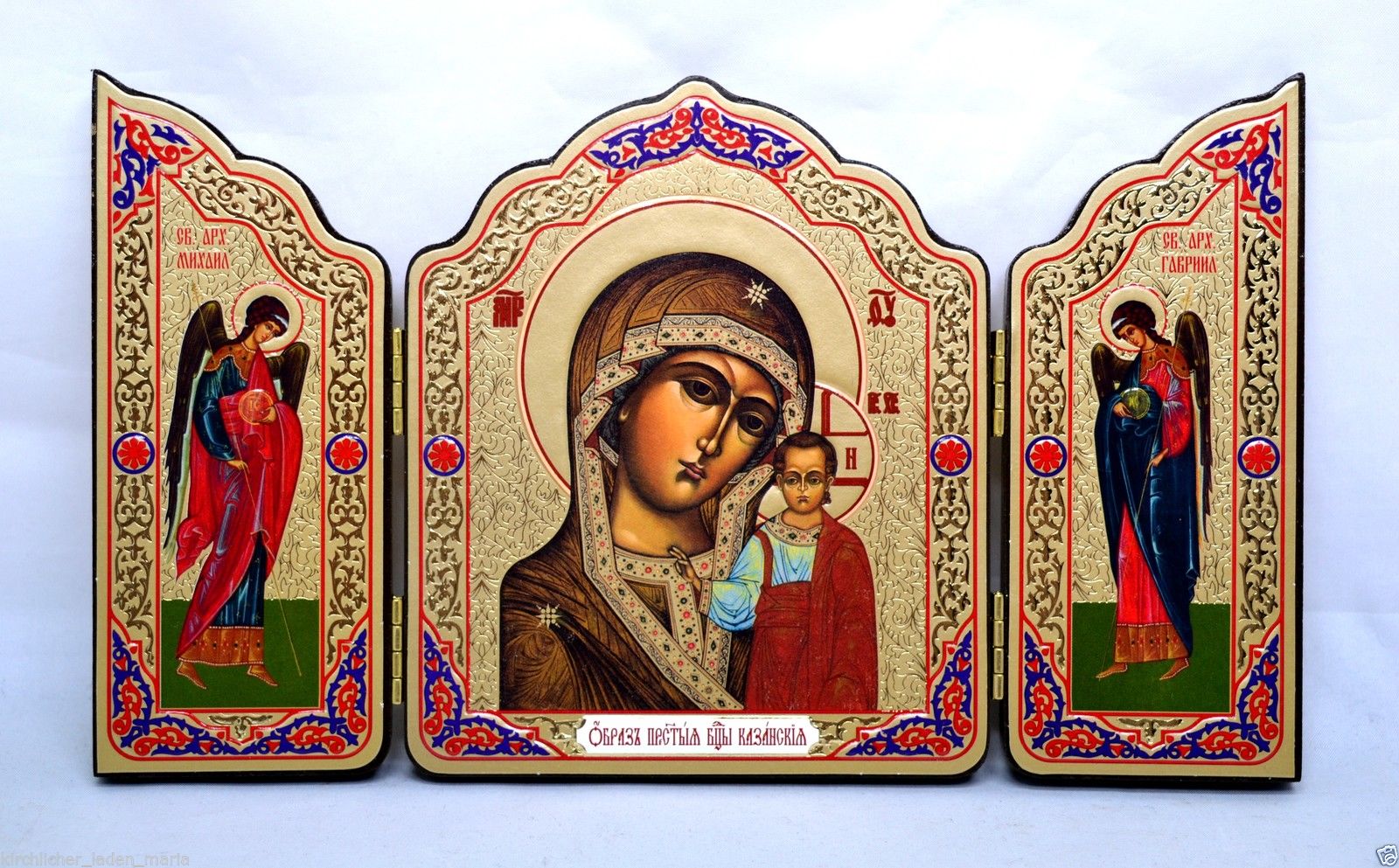 Wooden triptych icon Our Lady of Kazan