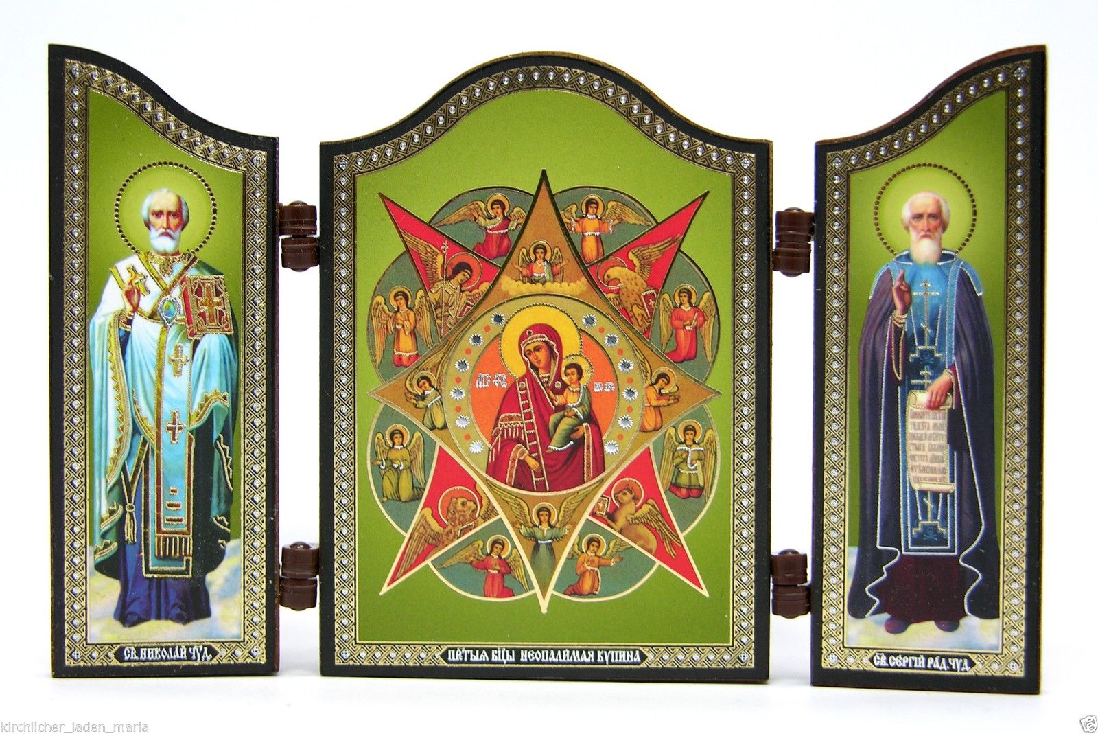 Wooden triptych icon Our Lady of the incombustible Dornbusch